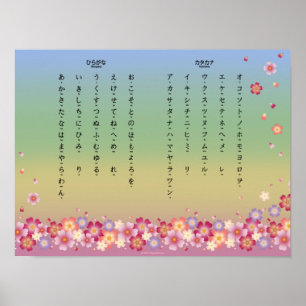 Poster Sakura Blossoms Hiragana Katakana Estudante Japon