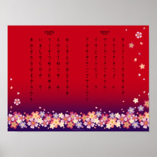 Poster Sakura Blossoms Hiragana Katakana Estudante Japon