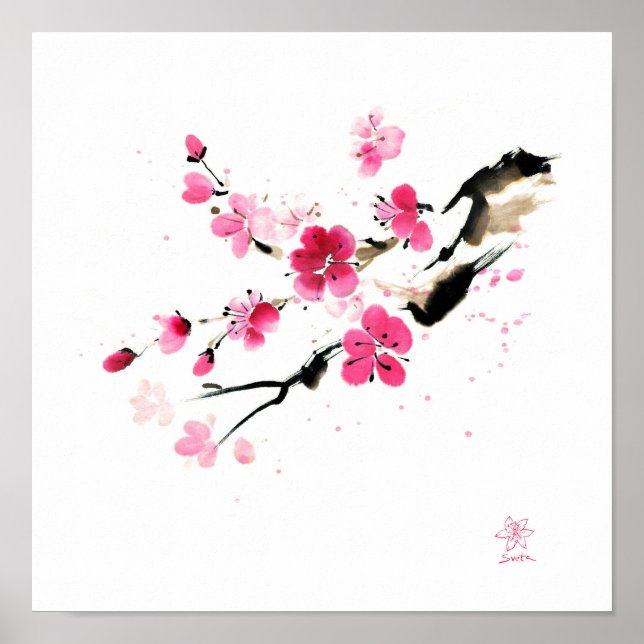 Poster Sakura floresceu. Pintura (Frente)