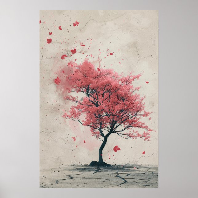 Poster Sakura in the Wind – Japanese Cherry Blossom Paint (Frente)