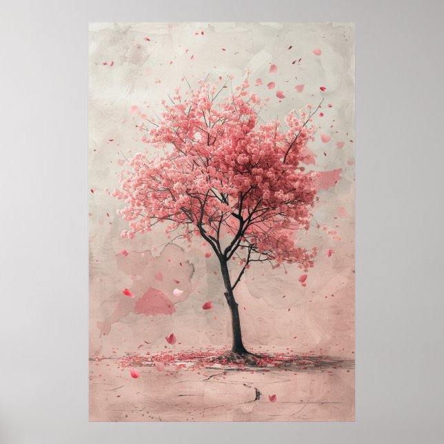 Poster Sakura in the Wind – Japanese Cherry Blossom Paint (Frente)