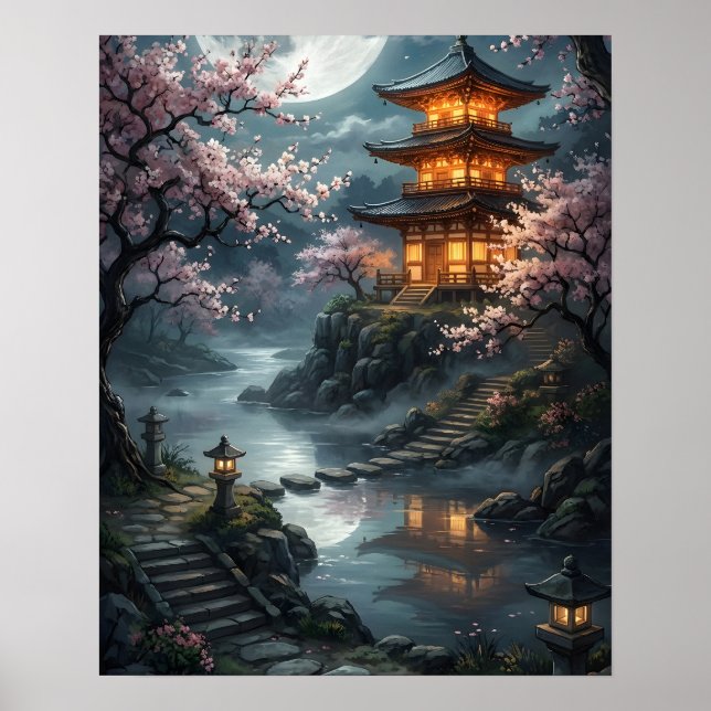 Poster Sakura Japonesa ao Luar (Frente)