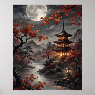 Poster Sakura Japonesa ao Luar