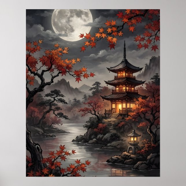 Poster Sakura Japonesa ao Luar (Frente)