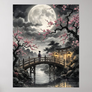 Poster Sakura Japonesa ao Luar