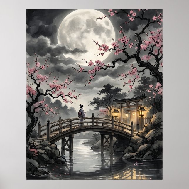 Poster Sakura Japonesa ao Luar (Frente)