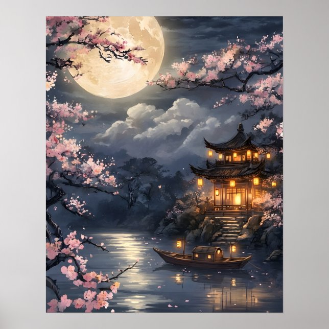 Poster Sakura Japonesa ao Luar (Frente)