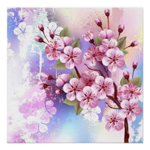 Póster Sakura rosa no fundo da pintura