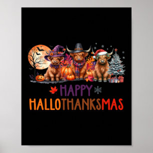 Poster Sala de Ação de Graças de Highland Cow Halloween