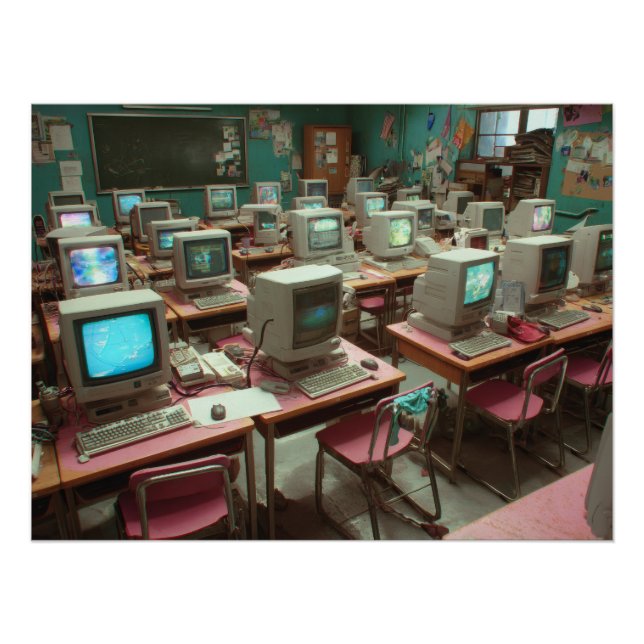 Póster Sala de Aula de Laboratório de Computador Retro Ve (Frente)