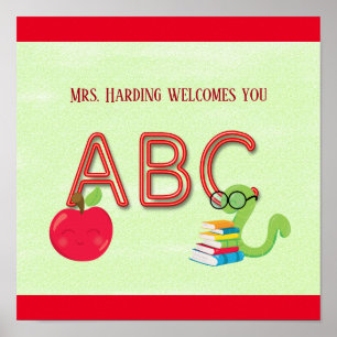 Poster Sala de aula do Leitor de Bookworm ABC Neon Letter