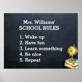 Poster Sala de aulas de Chalkboard de Regras Escolares