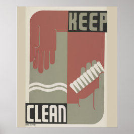 Poster Sala de Banheiro "Limpo", Vintage WPA,