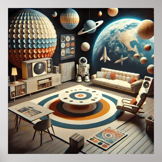 Poster Sala de Brinquedos Infantil Futurista Atômica da E (Frente)