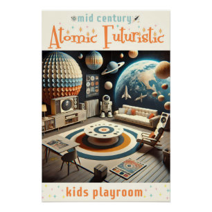Póster Sala de Brinquedos Infantil Futurista Espacial Atô