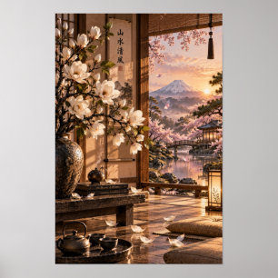 Poster Sala de Chá Japonesa Arte de Parede do Pôr do Sol