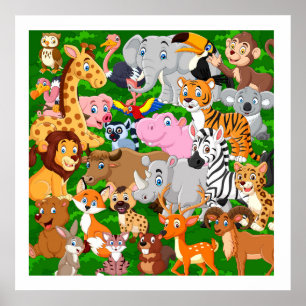 Poster Sala de Crianças Cutes De Animais Selvagens Amigáv