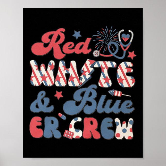 Poster Sala De Emergência 4 De Julho Retro Red White (Frente)