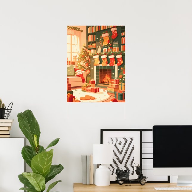 Poster Sala de estar aconchegante de Natal (Escritório em casa)