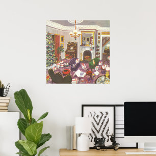 Póster Sala de estar com presentes de Natal embrulhados e