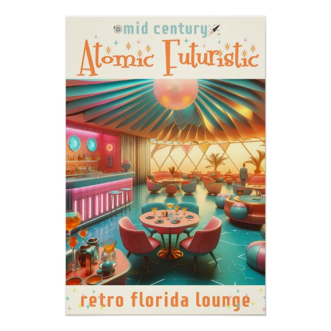 Póster Sala de Estar Retro Futurista Atômico da Flórida (Frente)