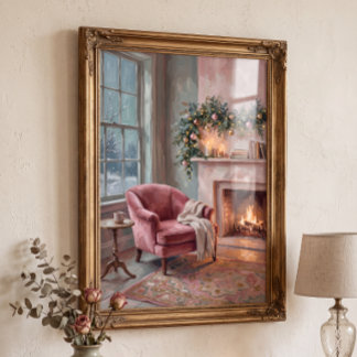 Poster Sala de estar rosa vintage de Natal Cottagecore