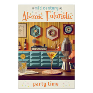 Póster Sala de Festa Retro Futurista Meados do Século