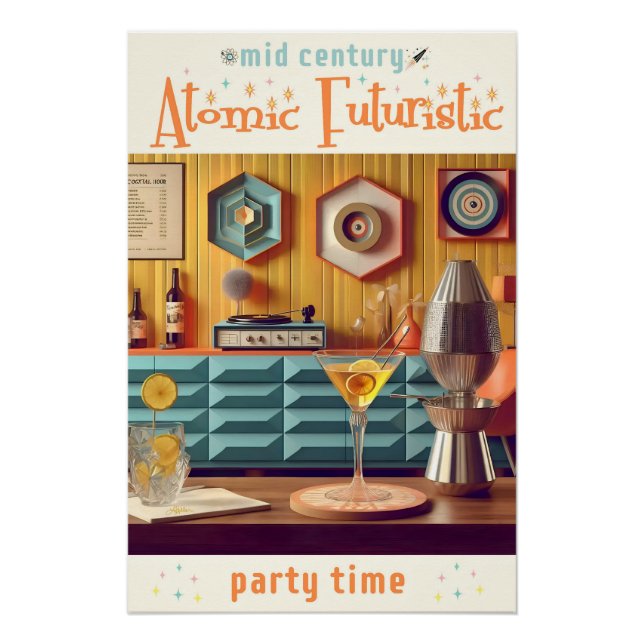 Póster Sala de Festa Retro Futurista Meados do Século (Frente)
