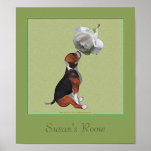 Poster Sala de Rosa para Crianças Beagle Puppy Personali