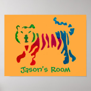 Póster Sala dos meninos da arte do tigre do stripey do