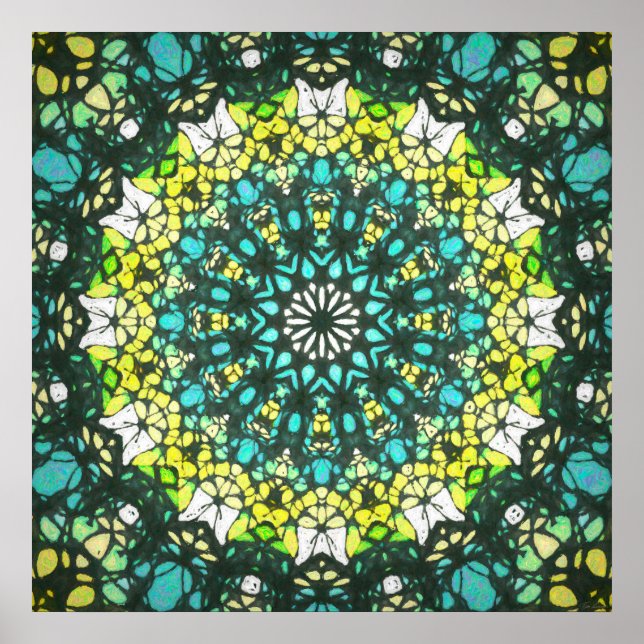 Poster Salad Spinner – Green Yellow Mandala Pattern (Frente)