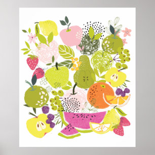 Poster Salada de fruta; colagem de frutas de Verão