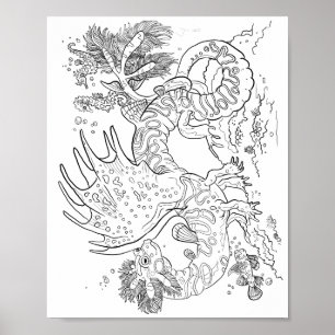 Poster Salamandarin Sea Dragon Line Art Colore sua