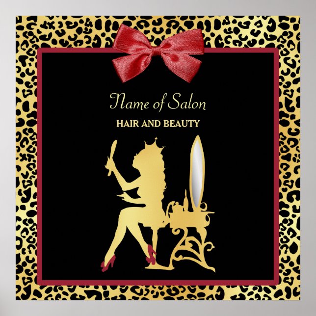 Póster Salão de Beleza Cabelo de Leopardo (Frente)