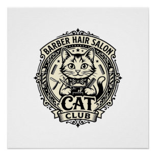 Póster Salão de Cabelereiro Gato Engraçado Gráfico - Cabe
