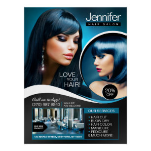Póster Salão de Cabelo Negro Elegante (Termo Glossy)