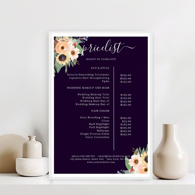 Poster Salão de Flores Elegantes Verdejantes (Elegant Greenery Floral Salon Red Poster)
