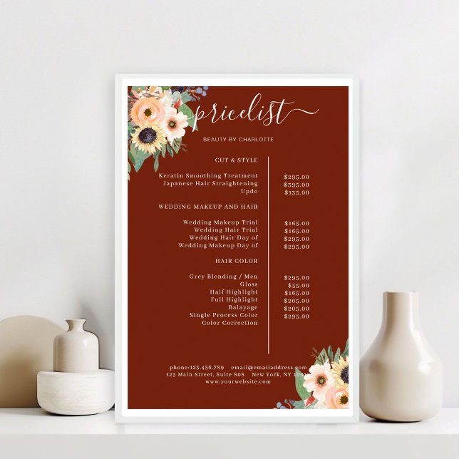 Poster Salão Floral de Verdura Elegante Vermelho (Elegant Greenery Floral Salon Red Poster)