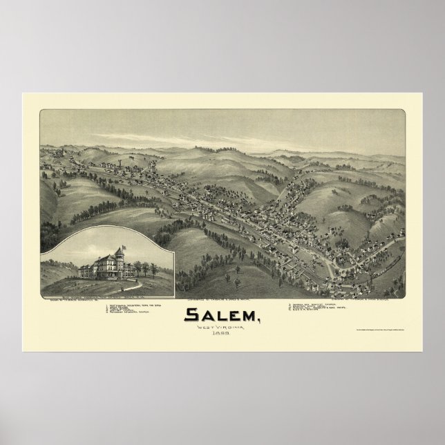 Póster Salem, Mapa Panorâmico do WV - 1899 (Frente)