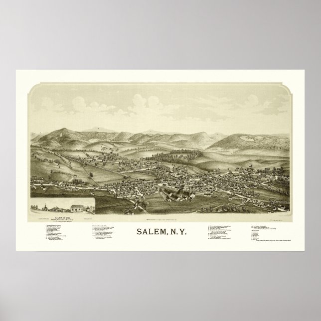 Póster Salem, Novo Mapa Panorâmico - 1889 (Frente)
