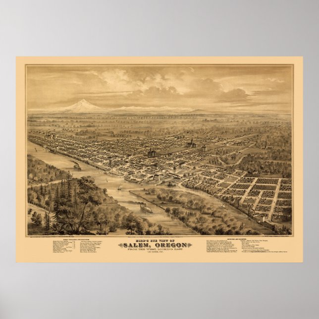 Póster Salem, OU Mapa Panorâmico - 1876 (Frente)