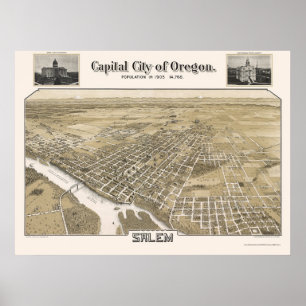 Póster Salem, OU mapa panorâmico - 1905