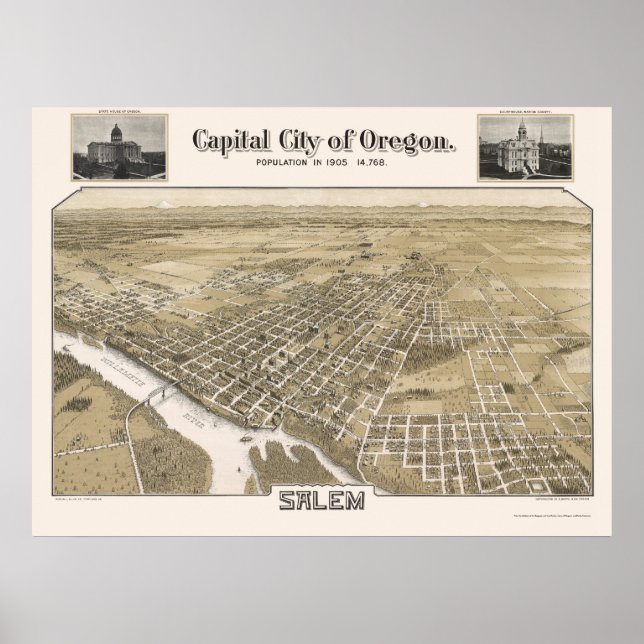 Póster Salem, OU Mapa Panorâmico - 1905 (Frente)