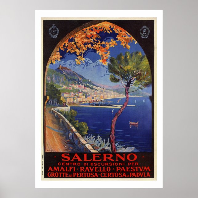 Póster Salerno Itália vintage verão viagem ad (Frente)