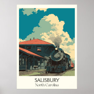 Poster Salisbury NC Vintage Estação Histórica de Comboios