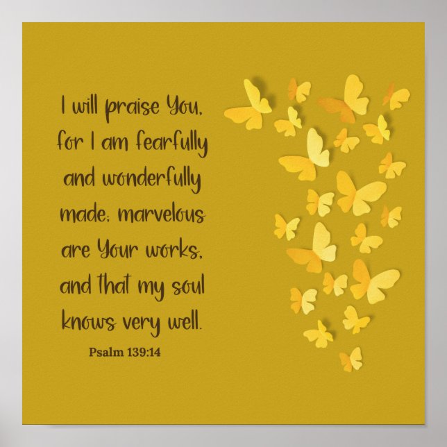 Poster Salm 139:14 Feita com medo e maravilha (Frente)