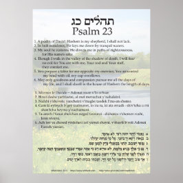 Póster Salm 23 em inglês, hebraico e transliteração