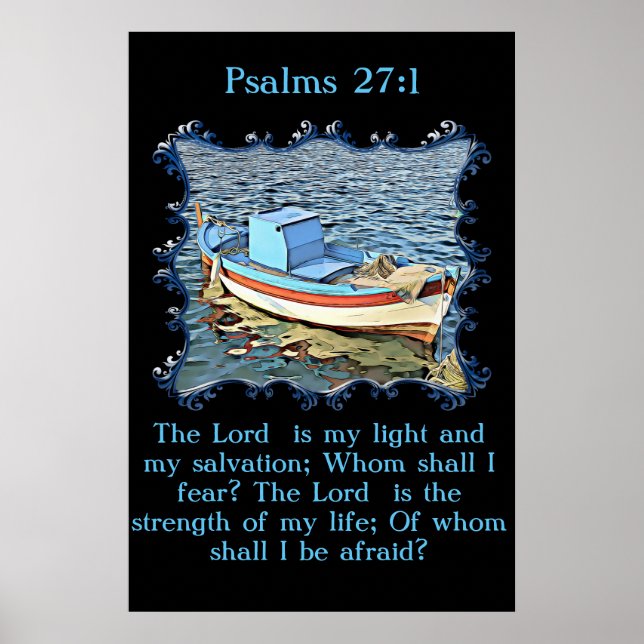Poster Salma 27:1 com um barco velho no oceano calmo. (Frente)