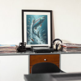 Poster Salmão Majestoso Durante A Dança Ligeira 12x16