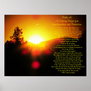 Poster Salmo 141 com por do sol brilhante sobre montanhas